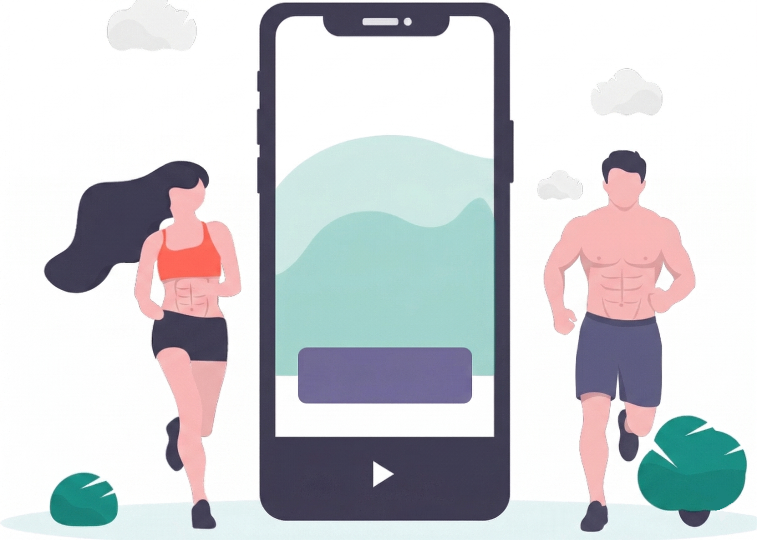 Illustration of a man and woman running with visible abs